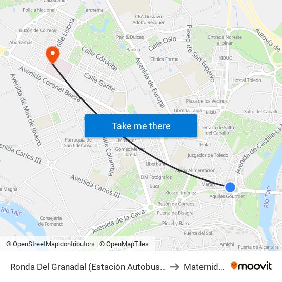 Ronda Del Granadal (Estación Autobuses) to Maternidad map