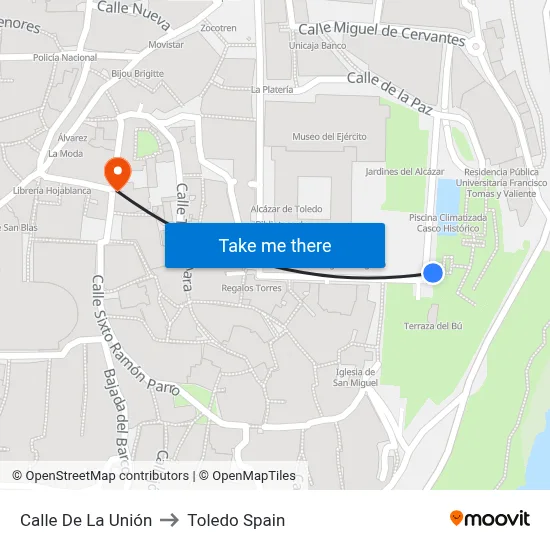 Calle De La Unión to Toledo Spain map