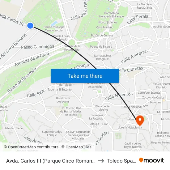 Avda. Carlos III (Parque Circo Romano) to Toledo Spain map