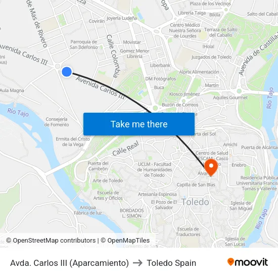 Avda. Carlos III (Aparcamiento) to Toledo Spain map