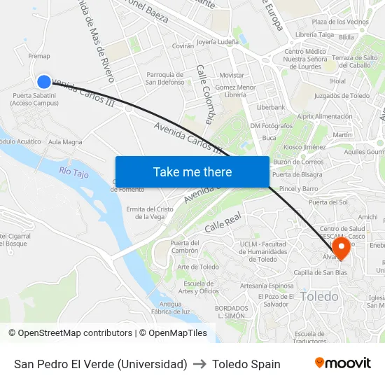 San Pedro El Verde (Universidad) to Toledo Spain map
