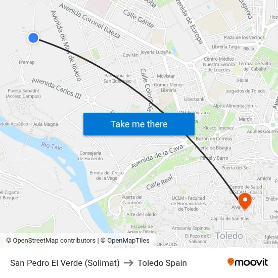San Pedro El Verde (Solimat) to Toledo Spain map