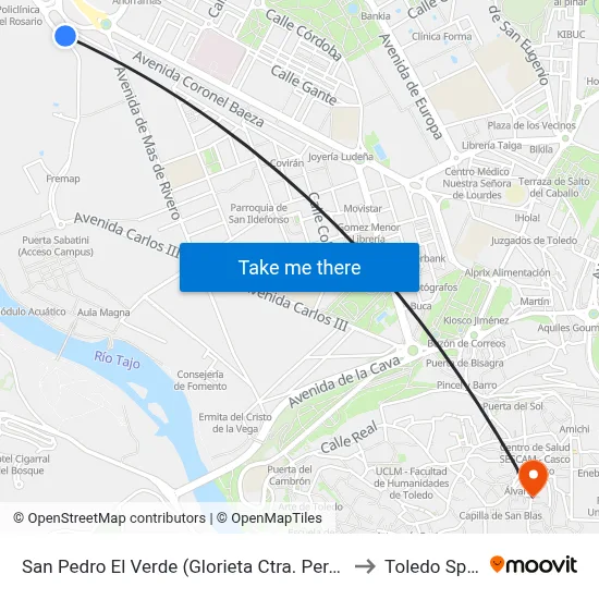 San Pedro El Verde (Glorieta Ctra. Peraleda) to Toledo Spain map
