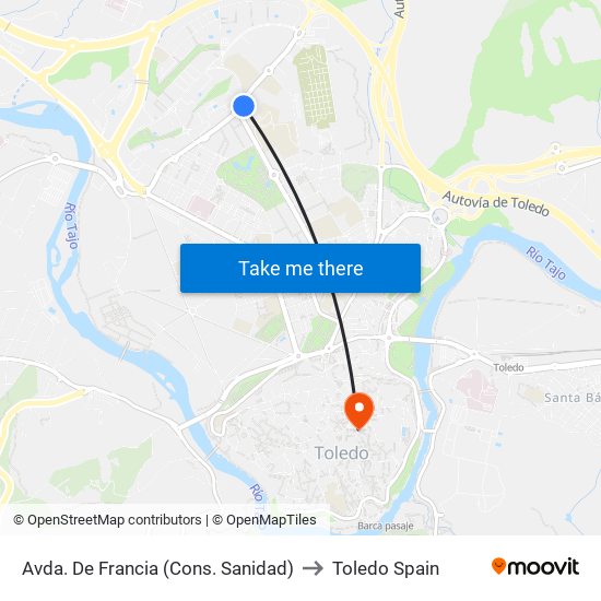 Avda. De Francia (Cons. Sanidad) to Toledo Spain map