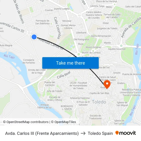 Avda. Carlos III (Frente Aparcamiento) to Toledo Spain map