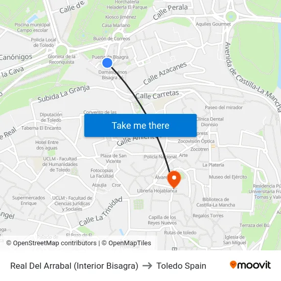 Real Del Arrabal (Interior Bisagra) to Toledo Spain map