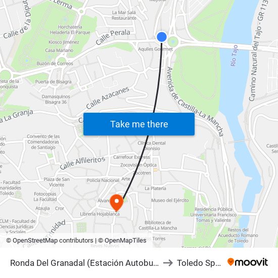 Ronda Del Granadal (Estación Autobuses) to Toledo Spain map