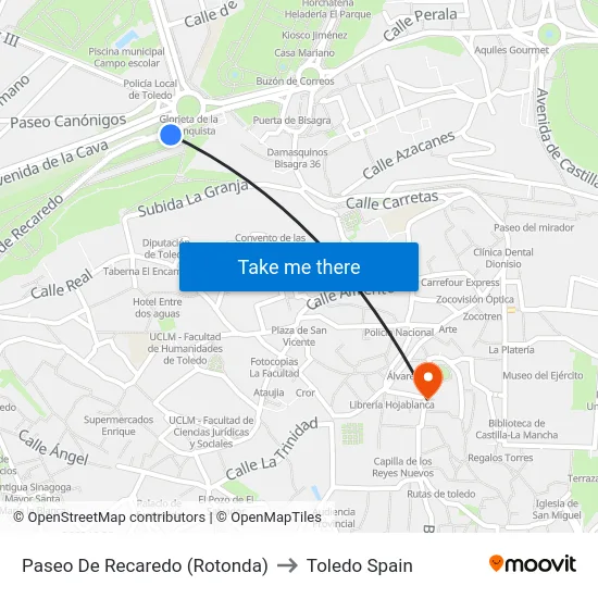 Paseo De Recaredo (Rotonda) to Toledo Spain map