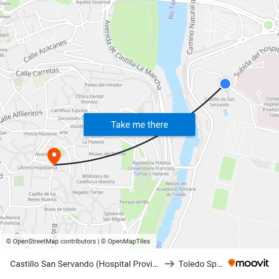 Castillo San Servando (Hospital Provincial) to Toledo Spain map