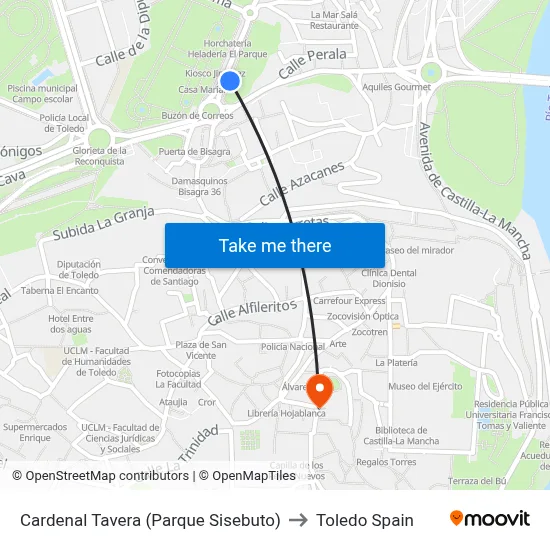 Cardenal Tavera (Parque Sisebuto) to Toledo Spain map