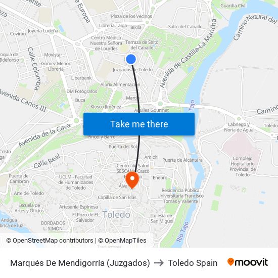 Marqués De Mendigorría (Juzgados) to Toledo Spain map