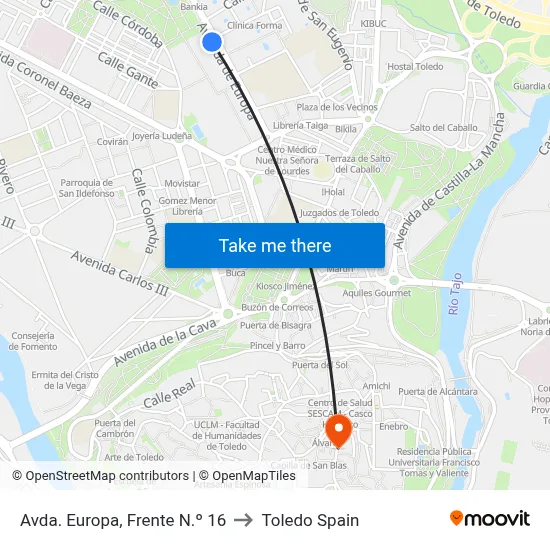 Avda. Europa, Frente N.º 16 to Toledo Spain map