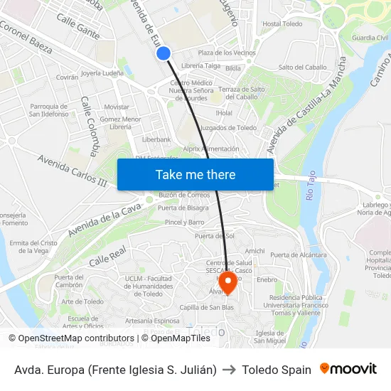 Avda. Europa (Frente Iglesia S. Julián) to Toledo Spain map