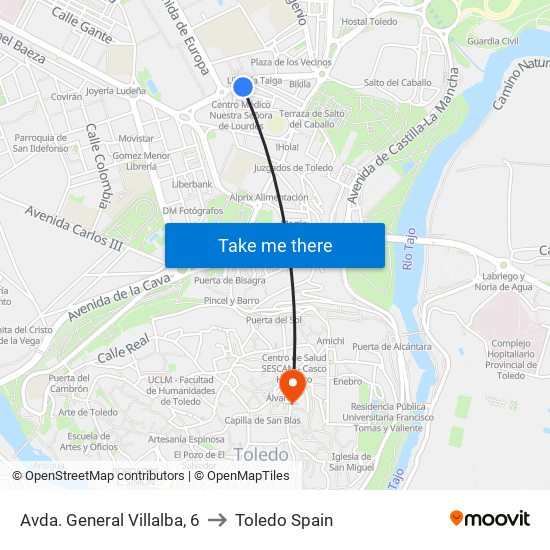 Avda. General Villalba, 6 to Toledo Spain map