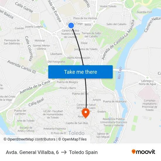 Avda. General Villalba, 6 to Toledo Spain map