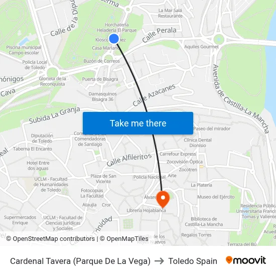Cardenal Tavera (Parque De La Vega) to Toledo Spain map