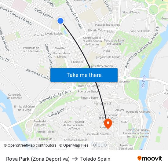 Rosa Park (Zona Deportiva) to Toledo Spain map