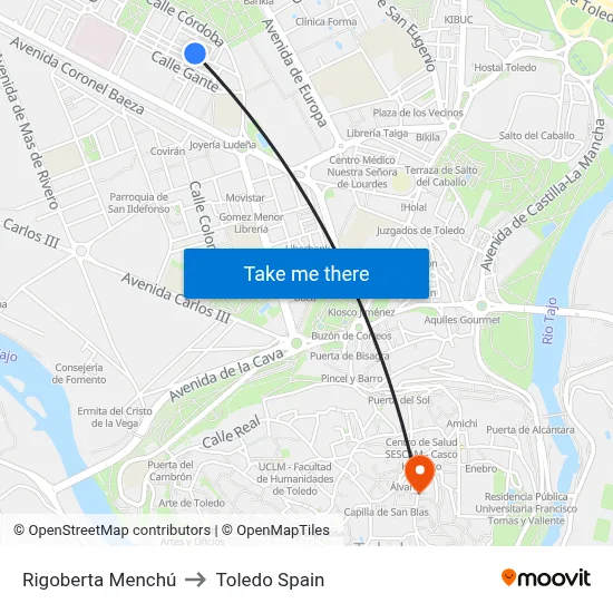 Rigoberta Menchú to Toledo Spain map