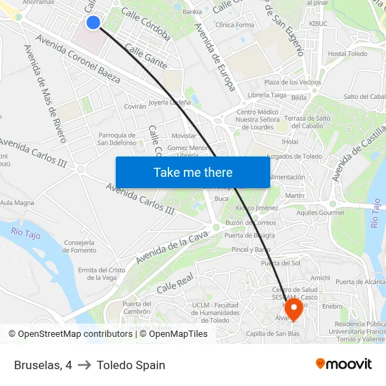 Bruselas, 4 to Toledo Spain map