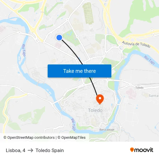 Lisboa, 4 to Toledo Spain map