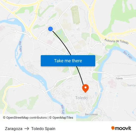 Zaragoza to Toledo Spain map