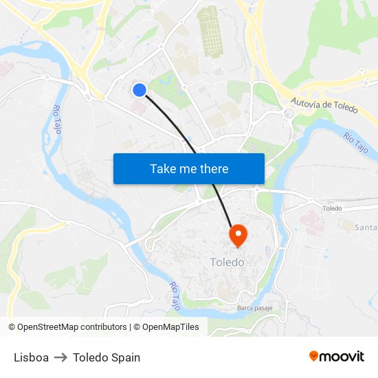 Lisboa to Toledo Spain map