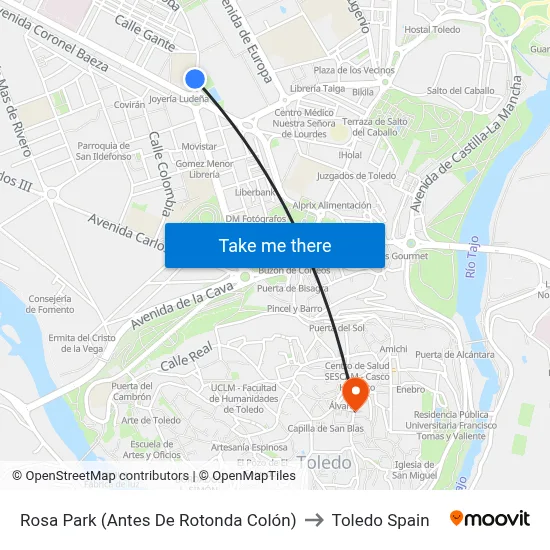 Rosa Park (Antes De Rotonda Colón) to Toledo Spain map