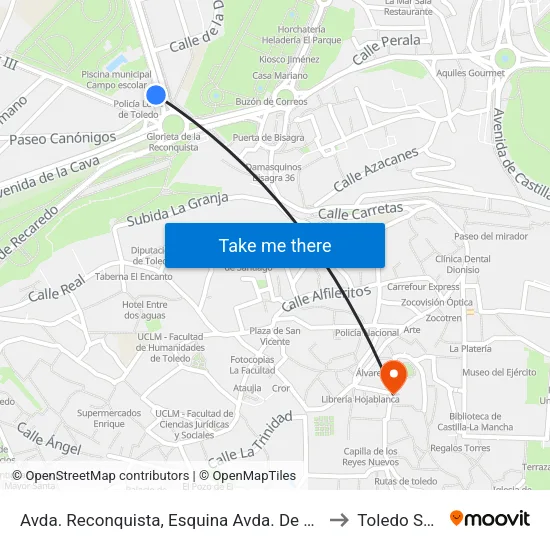 Avda. Reconquista, Esquina Avda. De Carlos III to Toledo Spain map