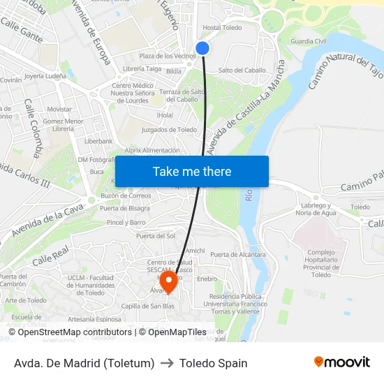 Avda. De Madrid (Toletum) to Toledo Spain map