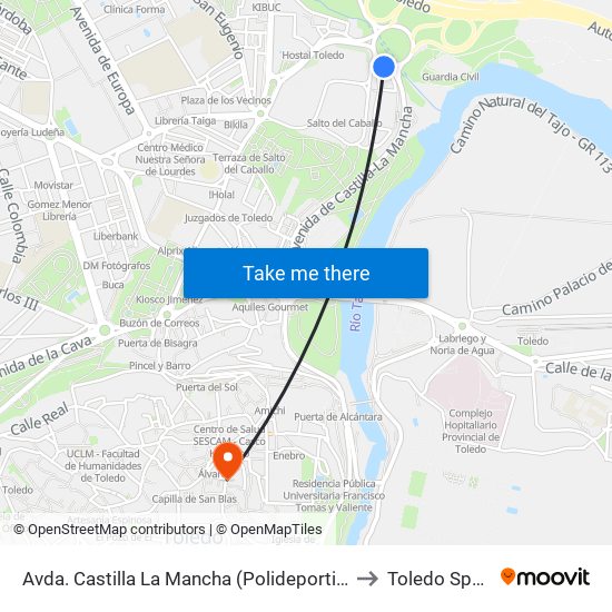 Avda. Castilla La Mancha (Polideportivo) to Toledo Spain map