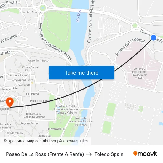 Paseo De La Rosa (Frente A Renfe) to Toledo Spain map