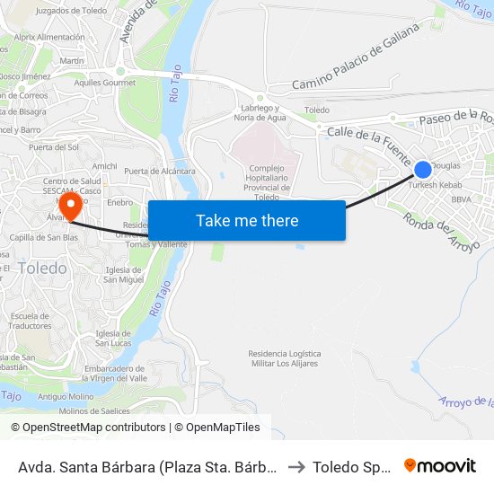 Avda. Santa Bárbara (Plaza Sta. Bárbara) to Toledo Spain map