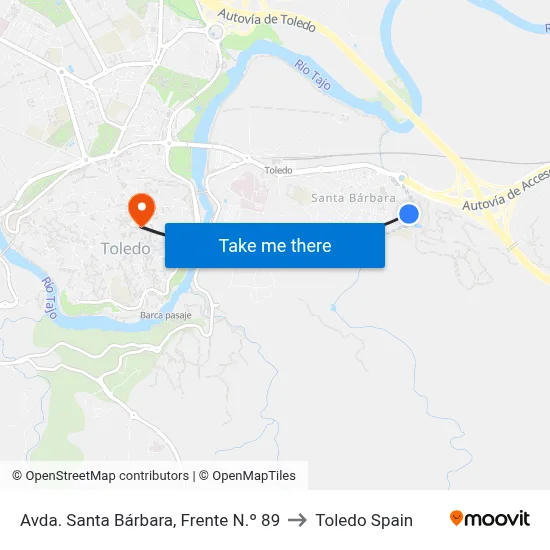 Avda. Santa Bárbara, Frente N.º 89 to Toledo Spain map