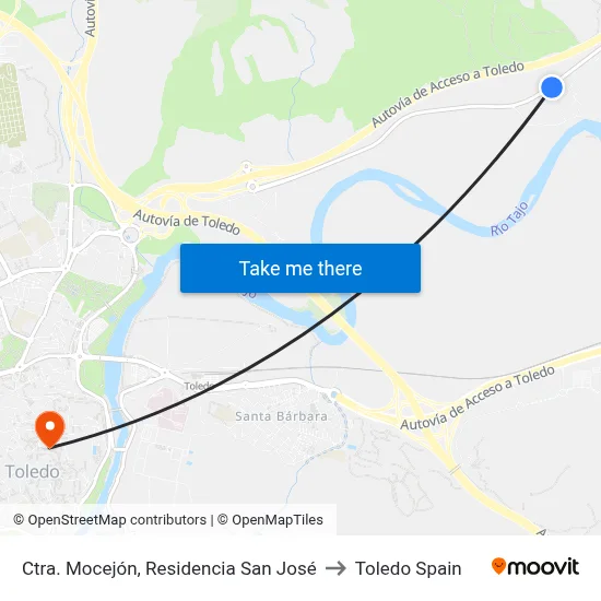 Ctra. Mocejón, Residencia San José to Toledo Spain map