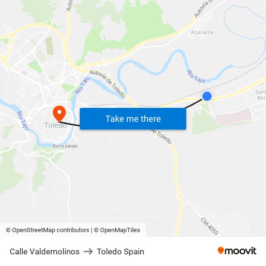 Calle Valdemolinos to Toledo Spain map