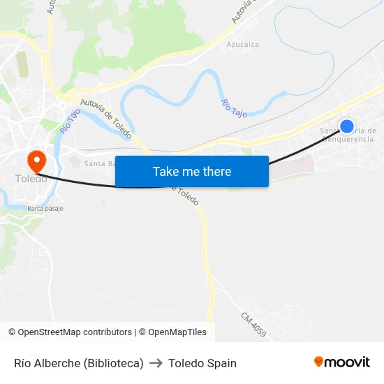 Río Alberche (Biblioteca) to Toledo Spain map