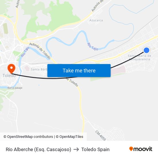 Río Alberche (Esq. Cascajoso) to Toledo Spain map