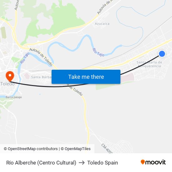 Río Alberche (Centro Cultural) to Toledo Spain map