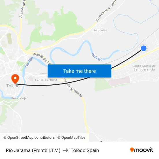Río Jarama (Frente I.T.V.) to Toledo Spain map