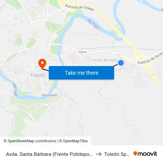 Avda. Santa Bárbara (Frente Polideportivo) to Toledo Spain map