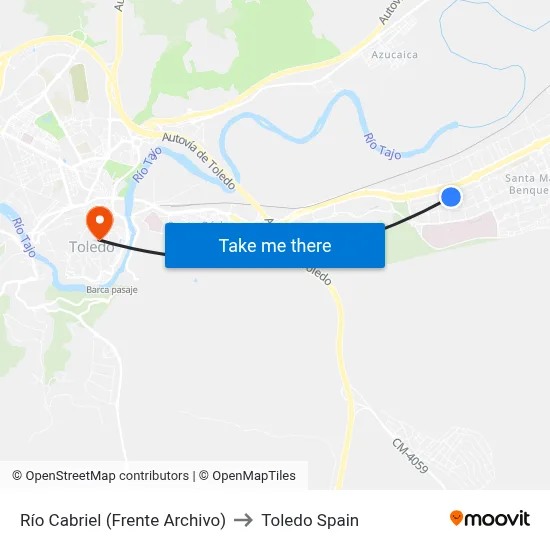 Río Cabriel (Frente Archivo) to Toledo Spain map