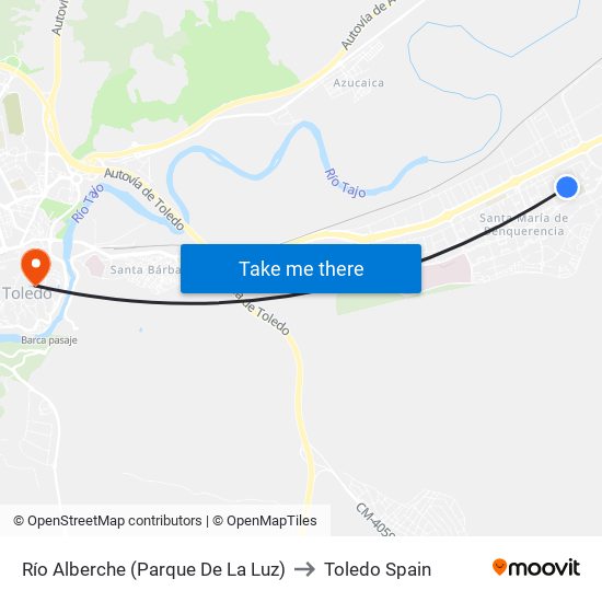 Río Alberche (Parque De La Luz) to Toledo Spain map