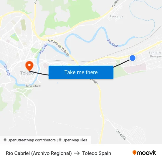 Río Cabriel (Archivo Regional) to Toledo Spain map