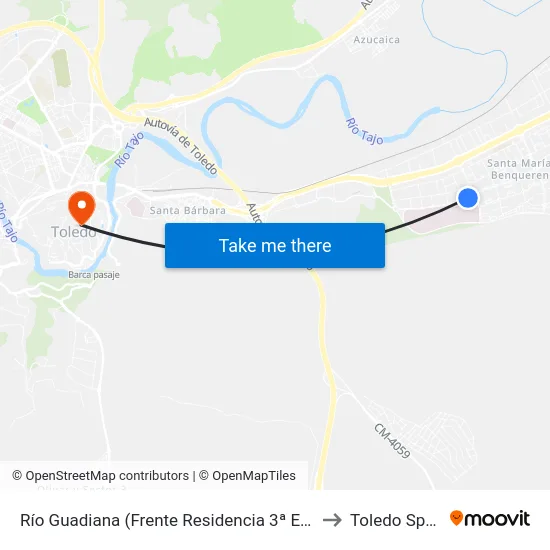 Río Guadiana (Frente Residencia 3ª Edad) to Toledo Spain map