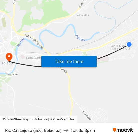 Río Cascajoso (Esq. Boladiez) to Toledo Spain map
