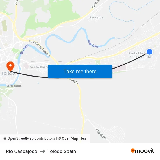 Río Cascajoso to Toledo Spain map