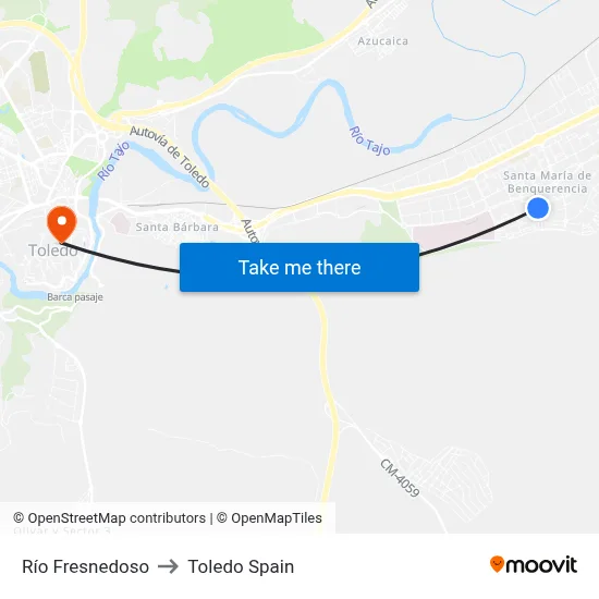Río Fresnedoso to Toledo Spain map