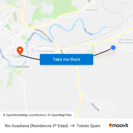 Rio Guadiana (Residencia 3ª Edad) to Toledo Spain map