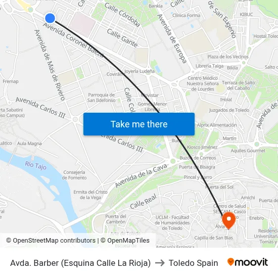 Avda. Barber (Esquina Calle La Rioja) to Toledo Spain map