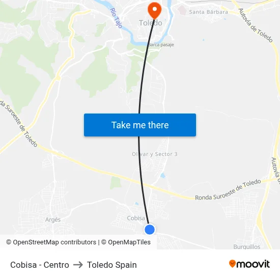 Cobisa - Centro to Toledo Spain map